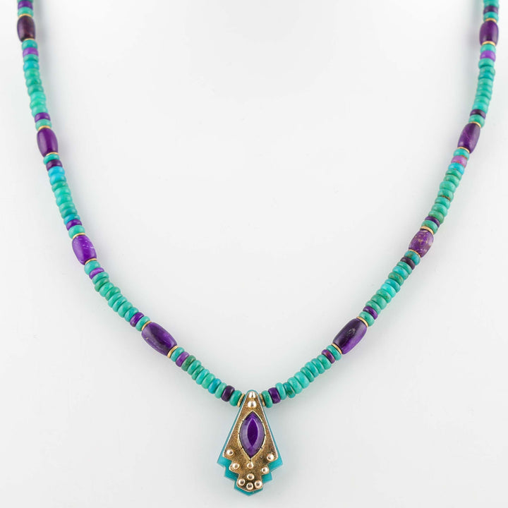 Sugilite and Gem Silica 18k Gold Necklace