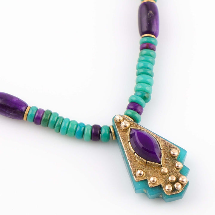 Sugilite and Gem Silica 18k Gold Necklace