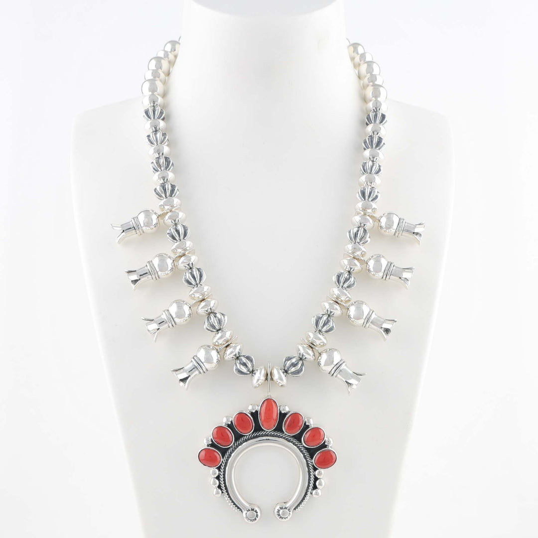 Coral Squash Blossom Necklace