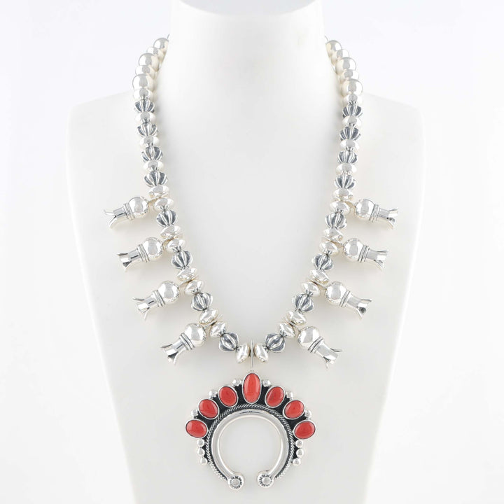 Coral Squash Blossom Necklace