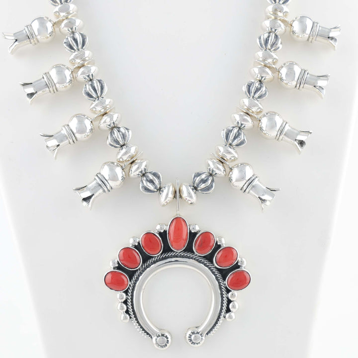 Coral Squash Blossom Necklace