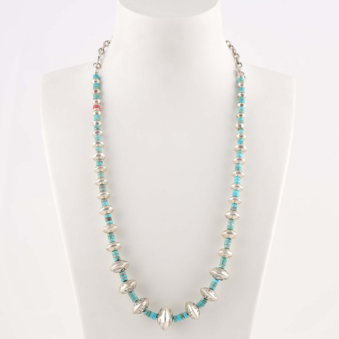 Turquoise and Silver Bead Necklace