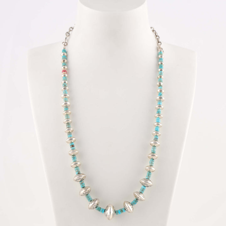 Turquoise and Silver Bead Necklace