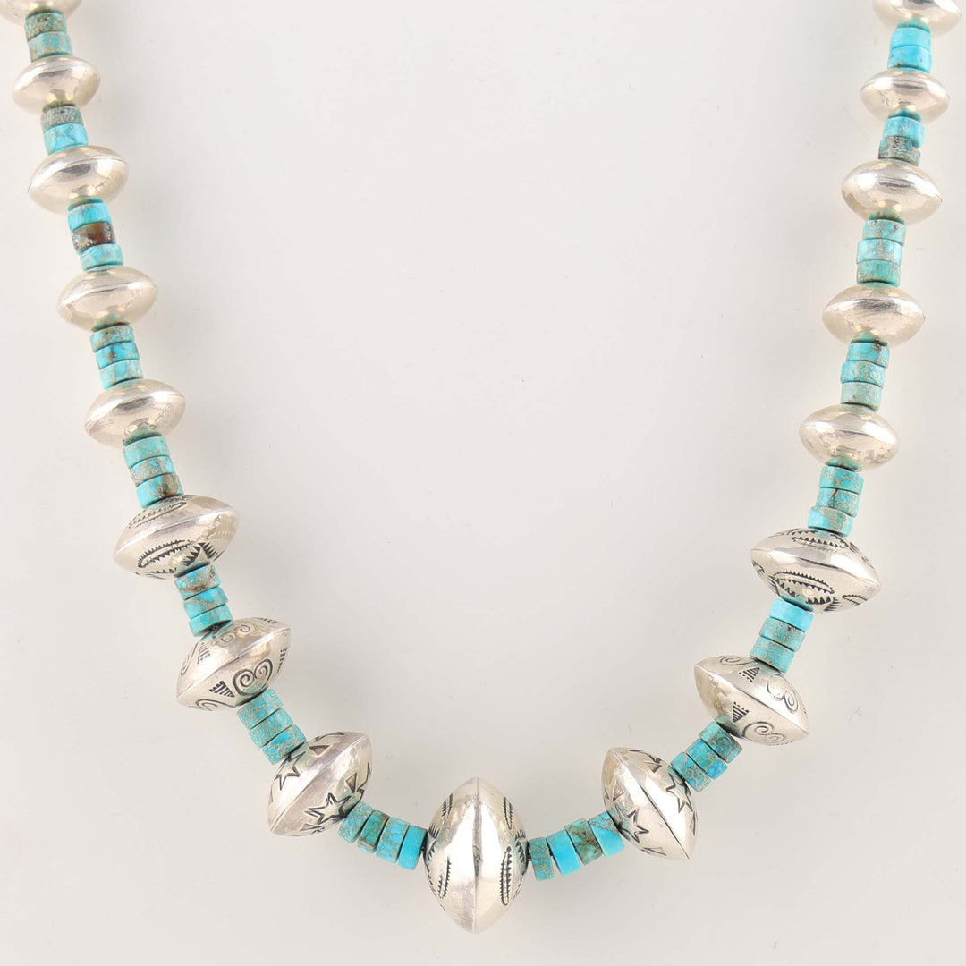 Turquoise and Silver Bead Necklace