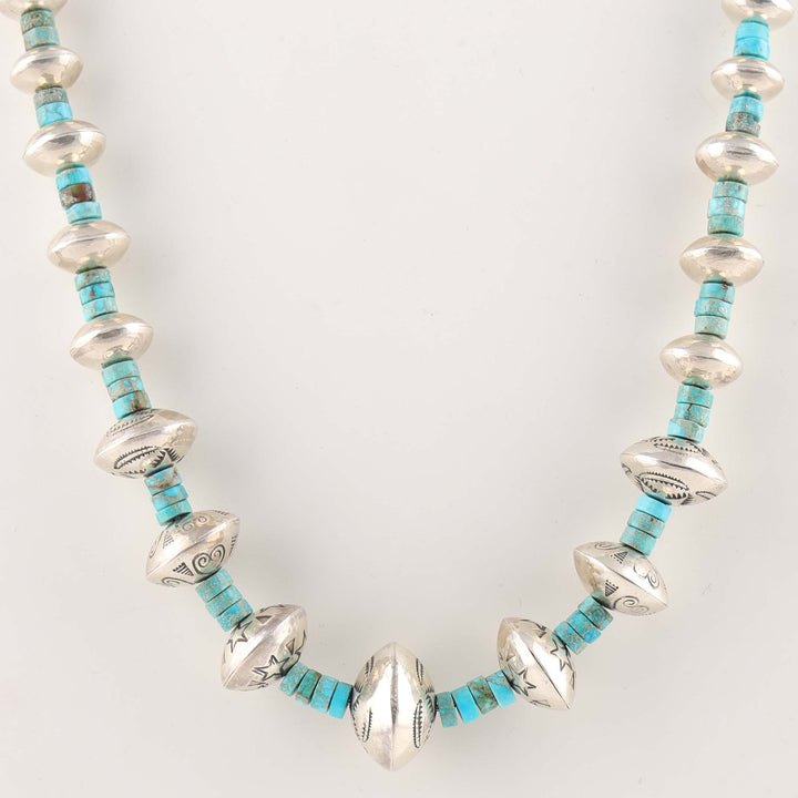 Turquoise and Silver Bead Necklace