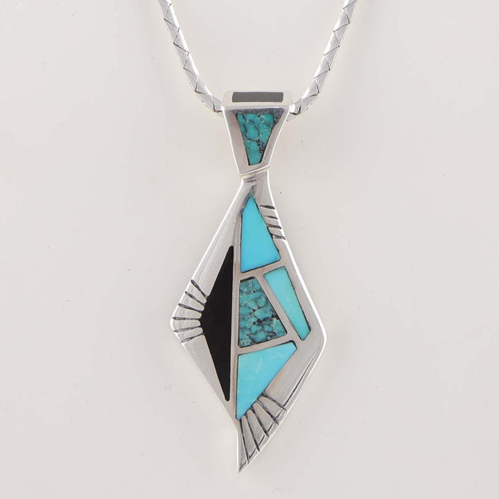 Turquoise and Onyx Pendant on Chain