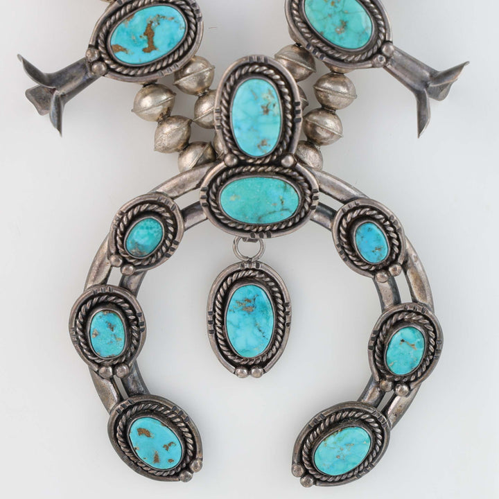 1970s Navajo Turquoise Squash Blossom Necklace