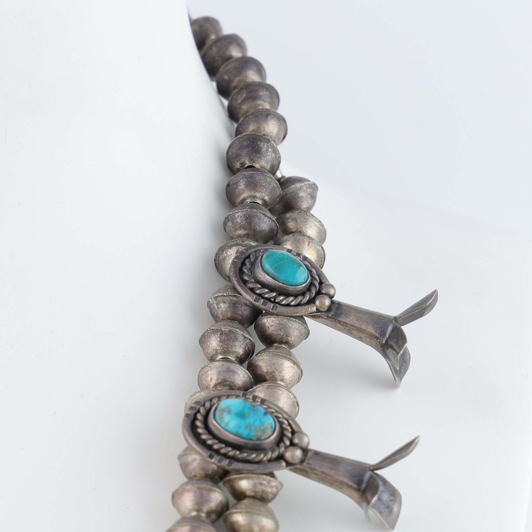 1970s Navajo Turquoise Squash Blossom Necklace