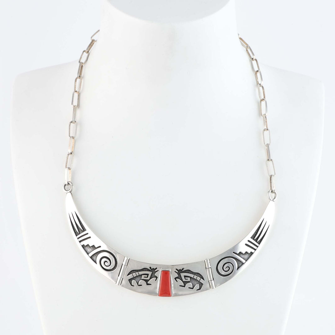 Hopi Overlay Collar Necklace with Coral