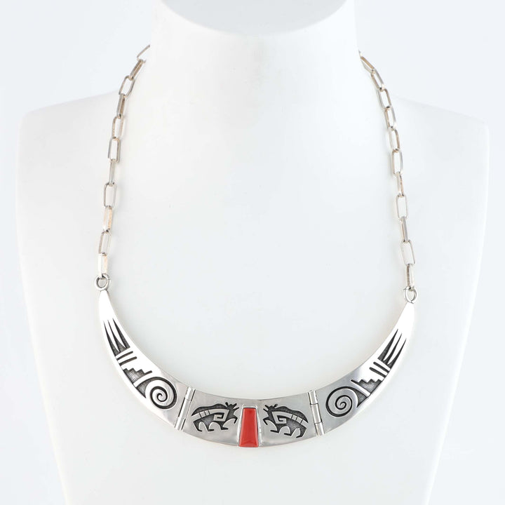 Hopi Overlay Collar Necklace with Coral