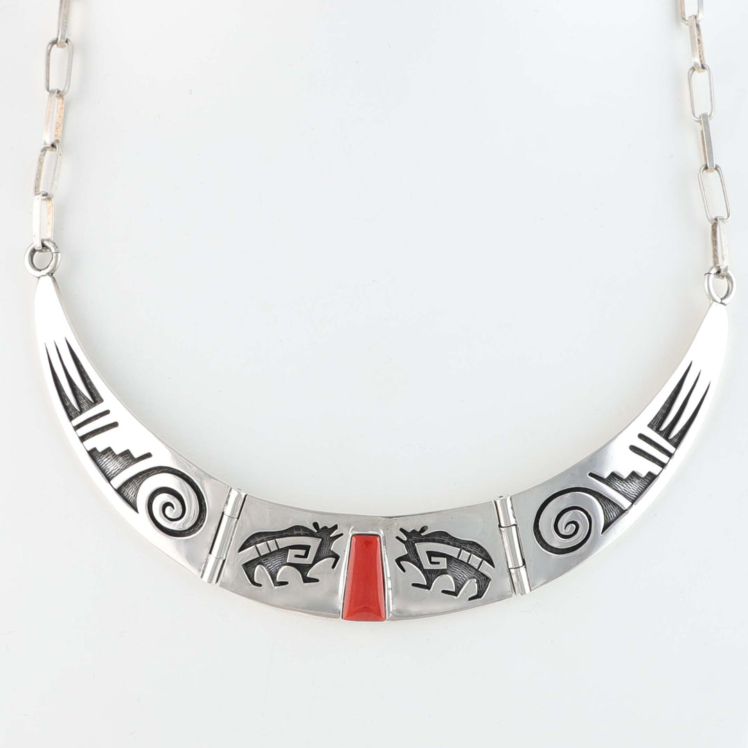 Hopi Overlay Collar Necklace with Coral
