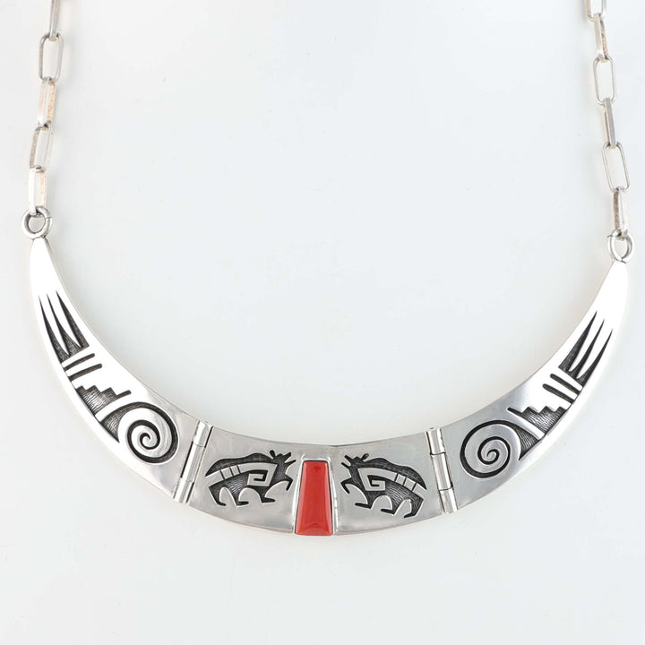 Hopi Overlay Collar Necklace with Coral
