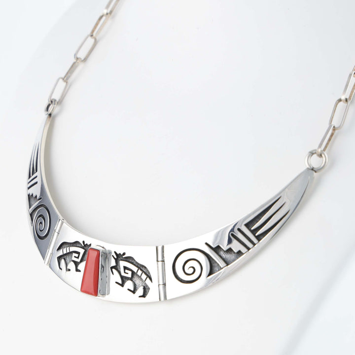 Hopi Overlay Collar Necklace with Coral