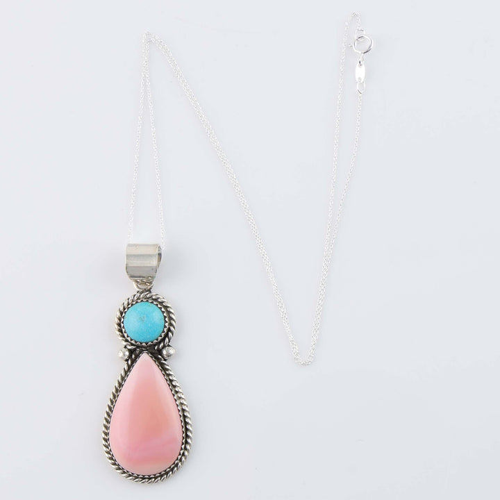 Navajo Turquoise and Conch Shell Pendant on Chain