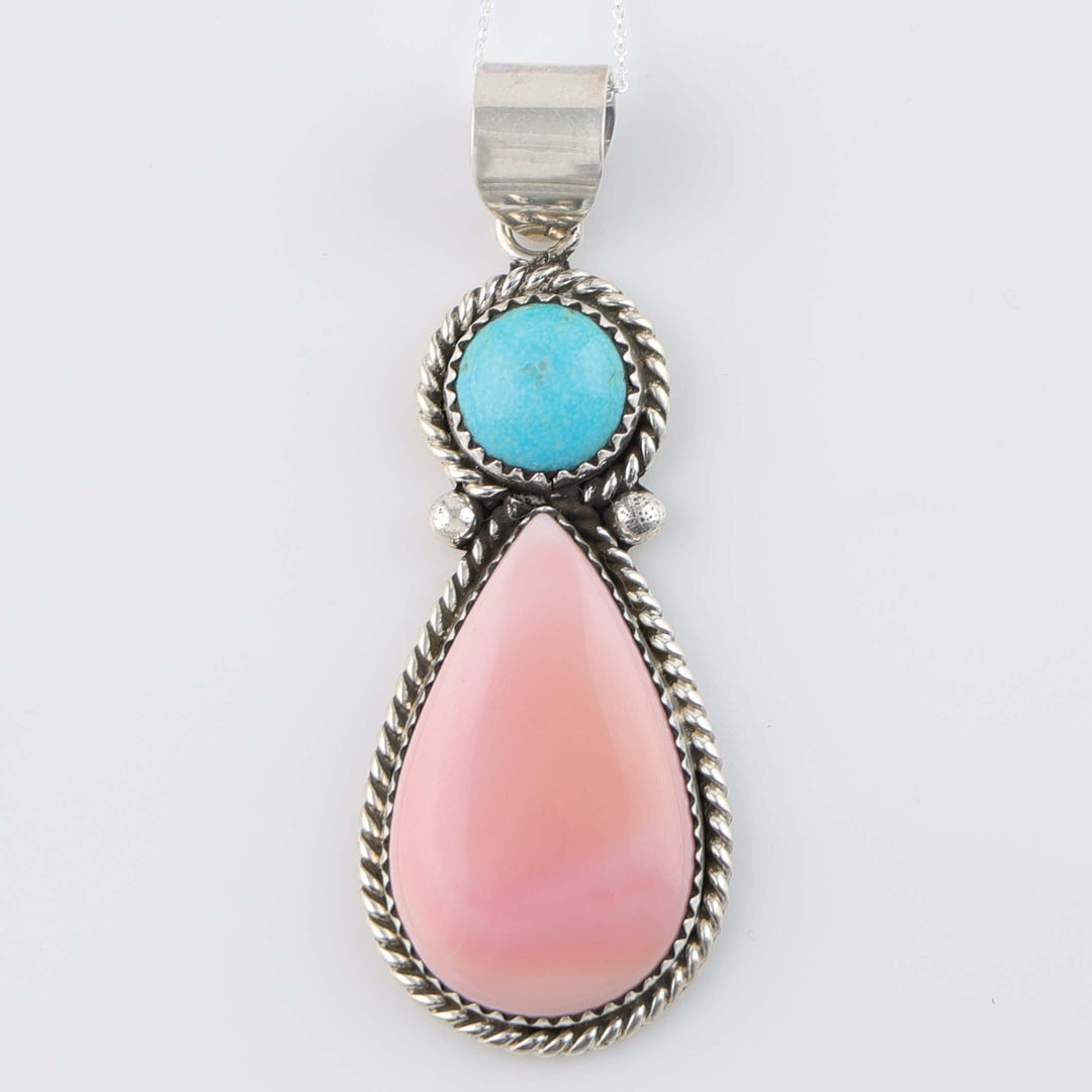 Navajo Turquoise and Conch Shell Pendant on Chain