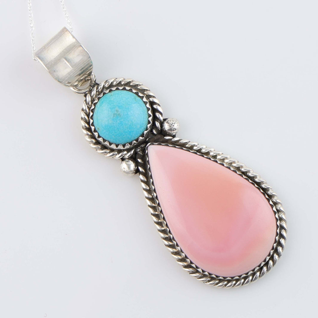 Navajo Turquoise and Conch Shell Pendant on Chain