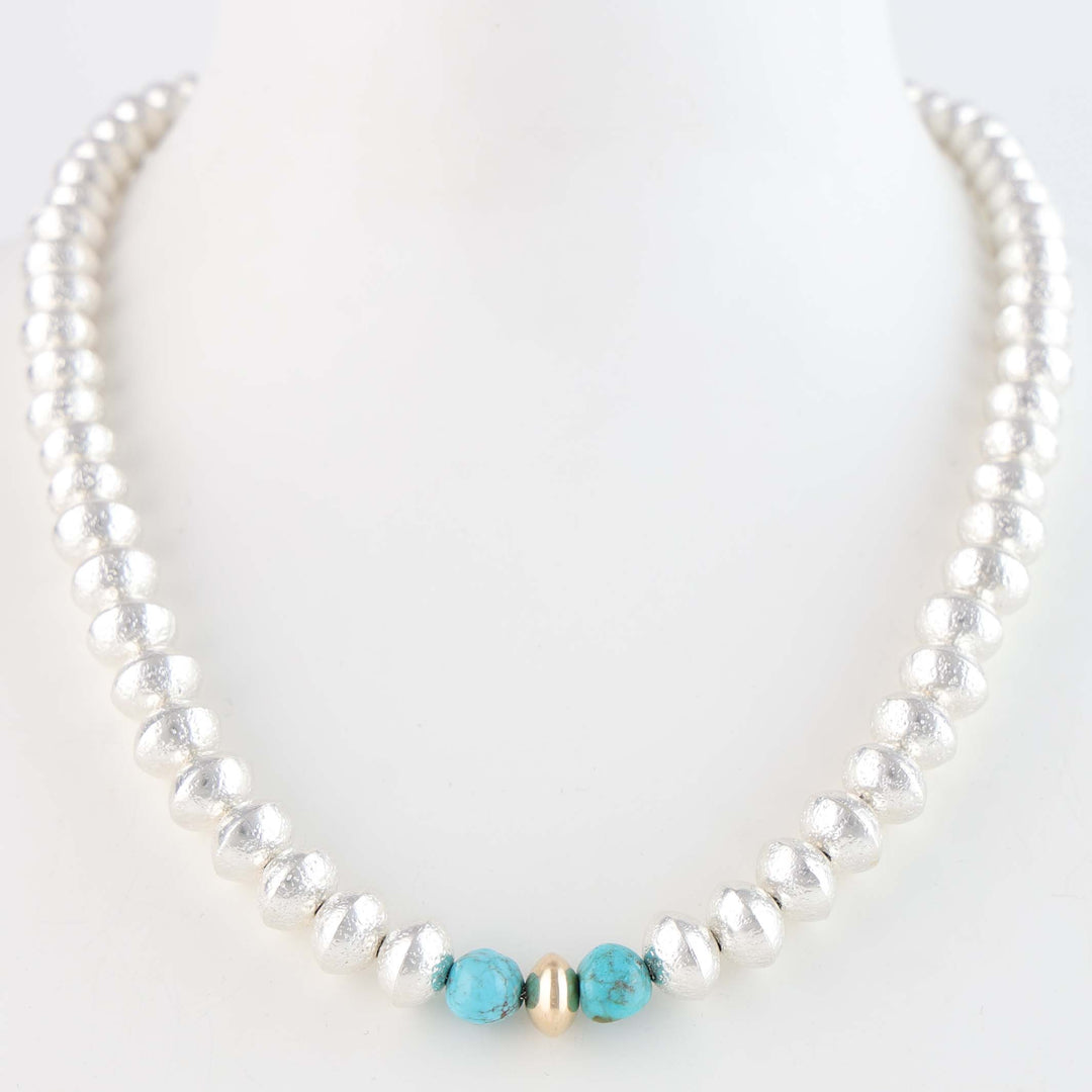 Navajo Pearl Necklace with Gold and Turquoise