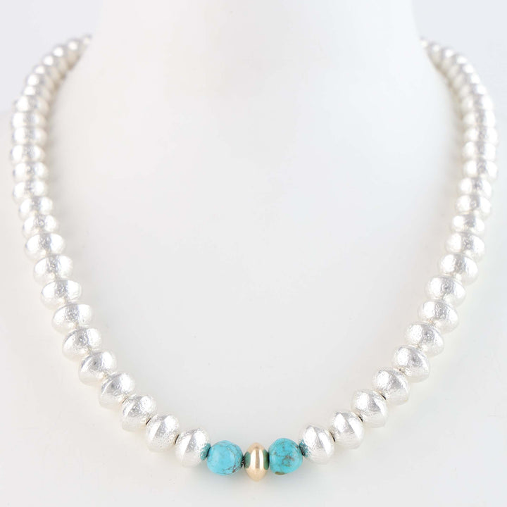 Navajo Pearl Necklace with Gold and Turquoise