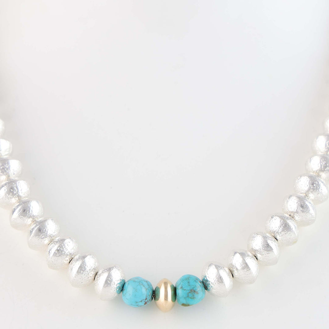 Navajo Pearl Necklace with Gold and Turquoise
