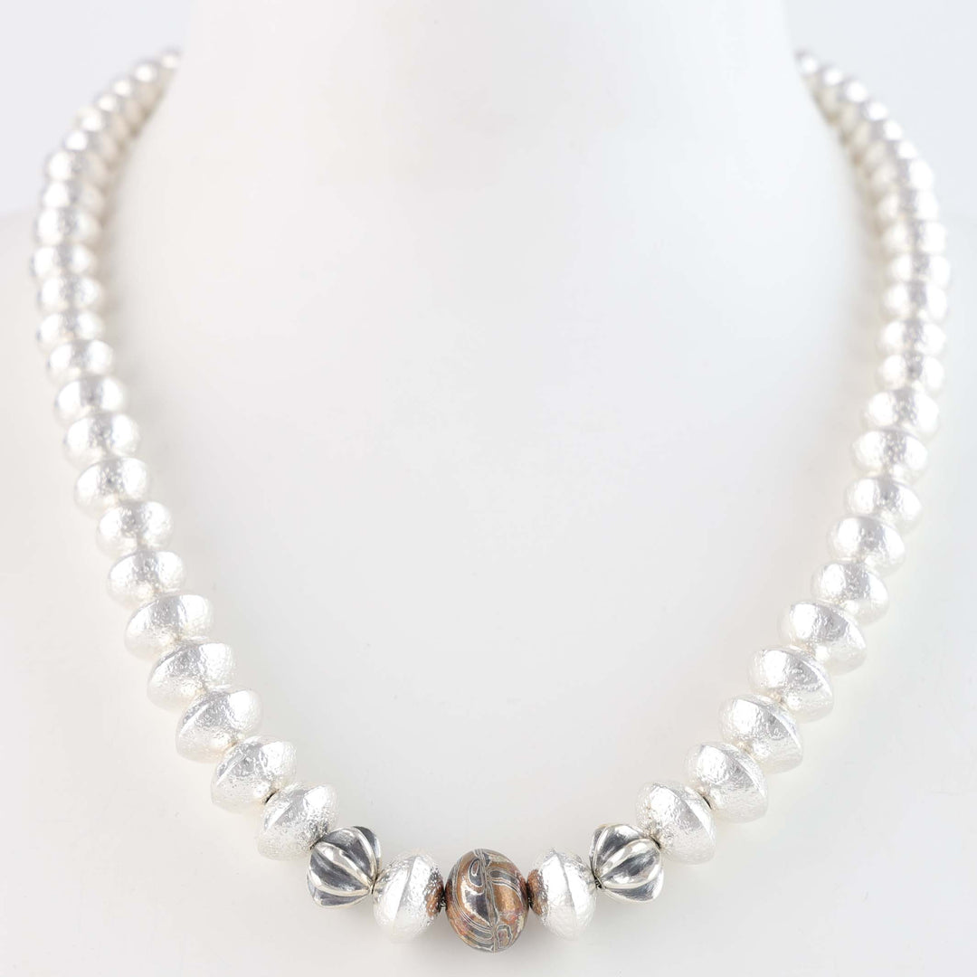 Navajo Pearl Necklace with Mokume Bead