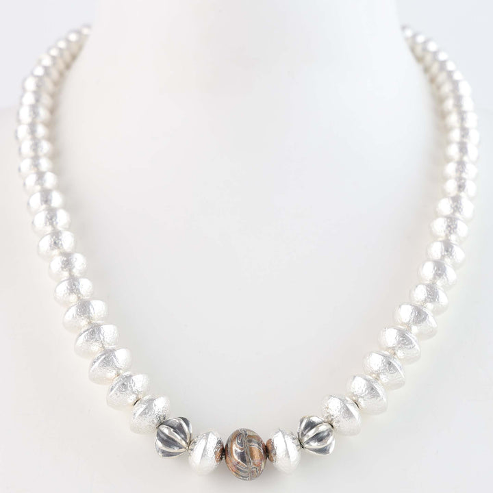 Navajo Pearl Necklace with Mokume Bead