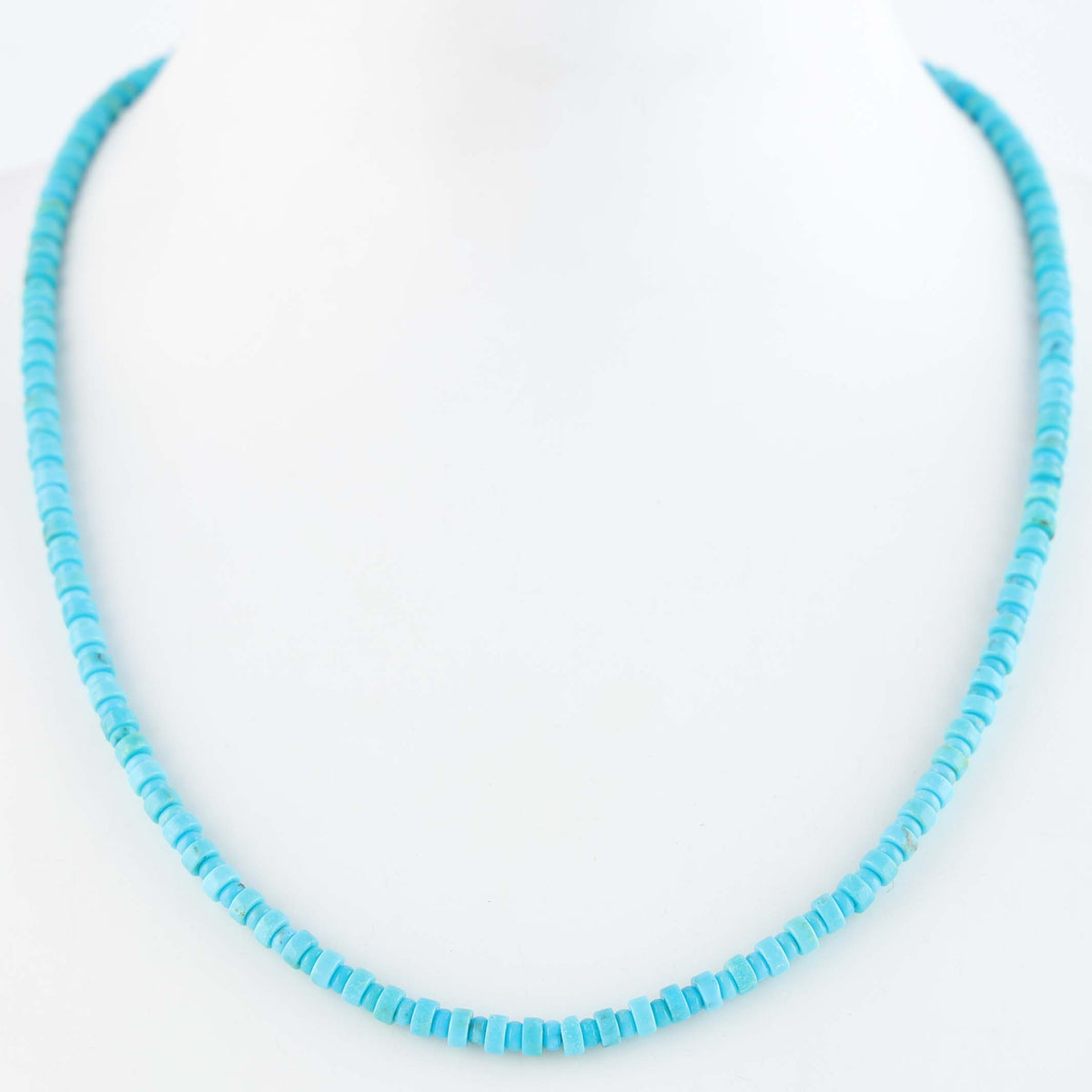 Navajo Sleeping Beauty Turquoise Heishi Necklace by Marcella Teller