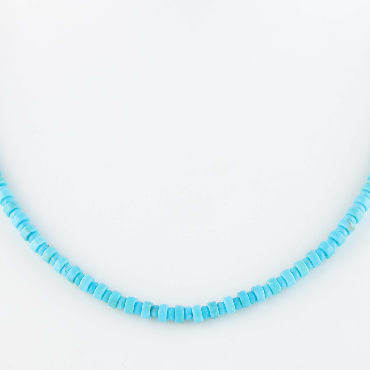 Navajo Sleeping Beauty Turquoise Heishi Necklace by Marcella Teller