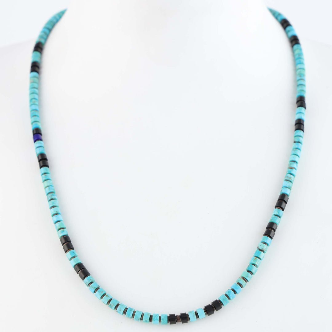 Navajo Kingman Turquoise and Jet Heishi Necklace