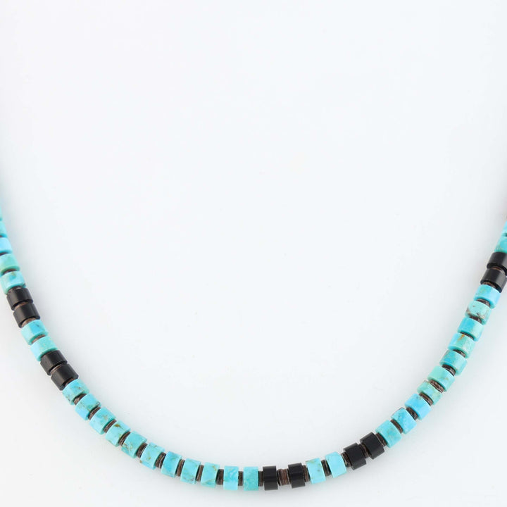 Navajo Kingman Turquoise and Jet Heishi Necklace