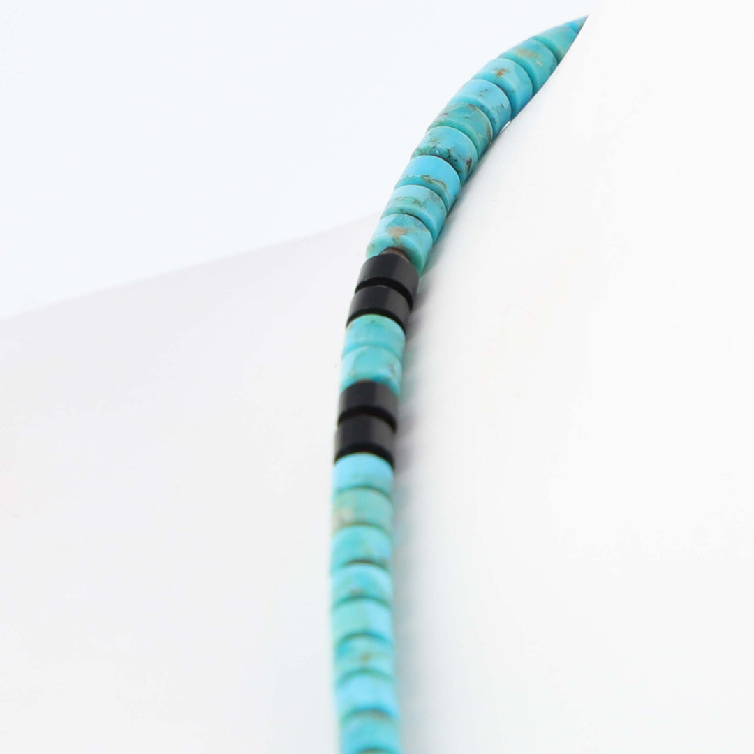 Navajo Kingman Turquoise and Jet Heishi Necklace