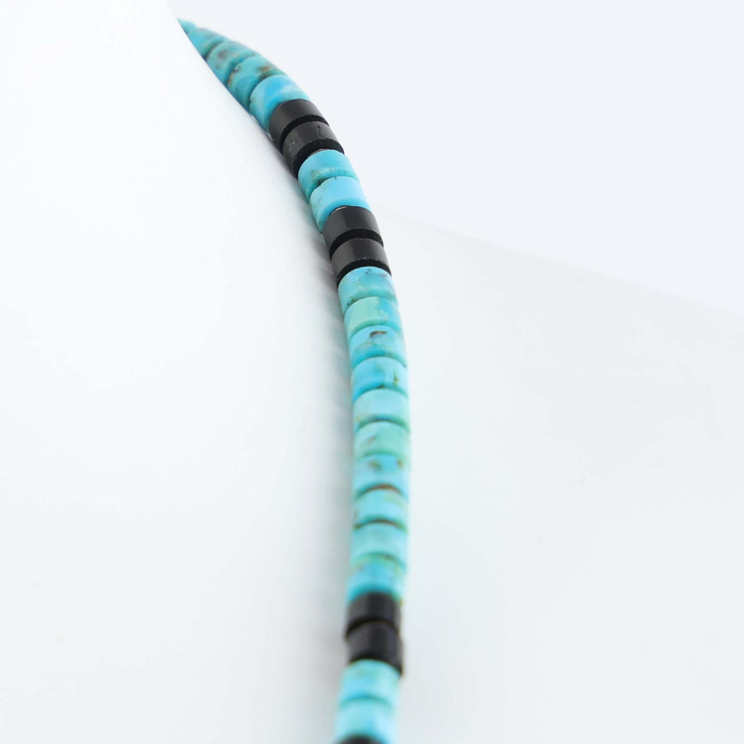 Navajo Kingman Turquoise and Jet Heishi Necklace