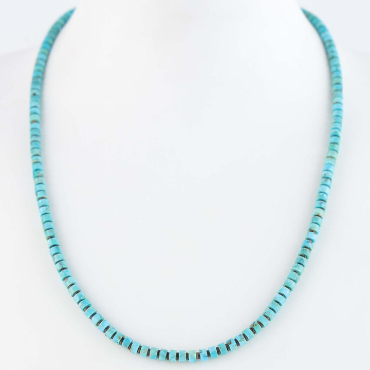 Navajo Kingman Turquoise and Pen Shell Heishi Necklace