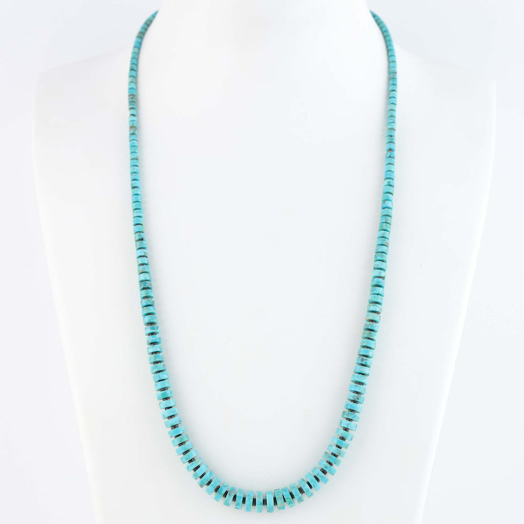 Navajo Graduated Kingman Turquoise and Pen Shell Heishi Necklace