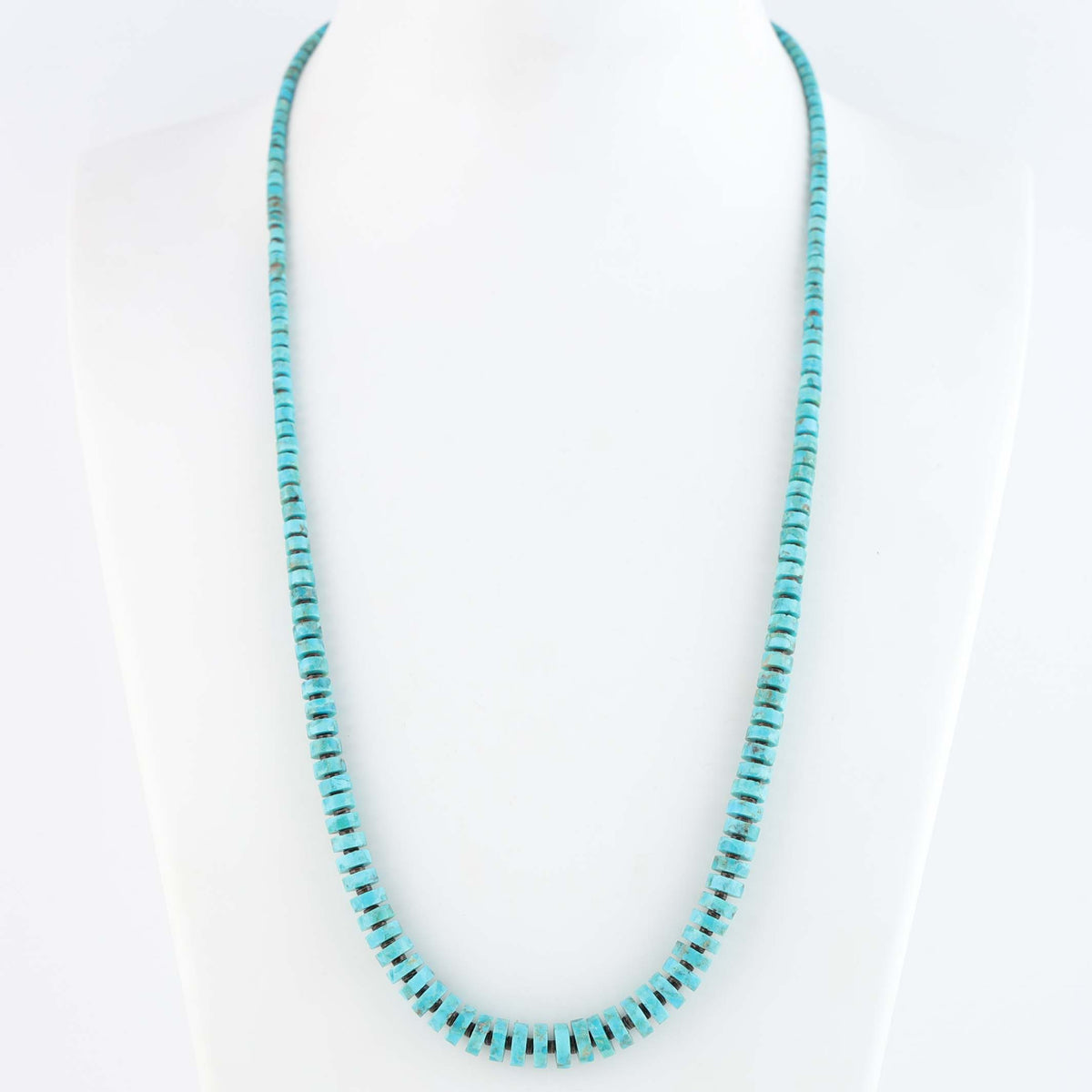 Navajo Graduated Kingman Turquoise and Pen Shell Heishi Necklace by Marcella Teller