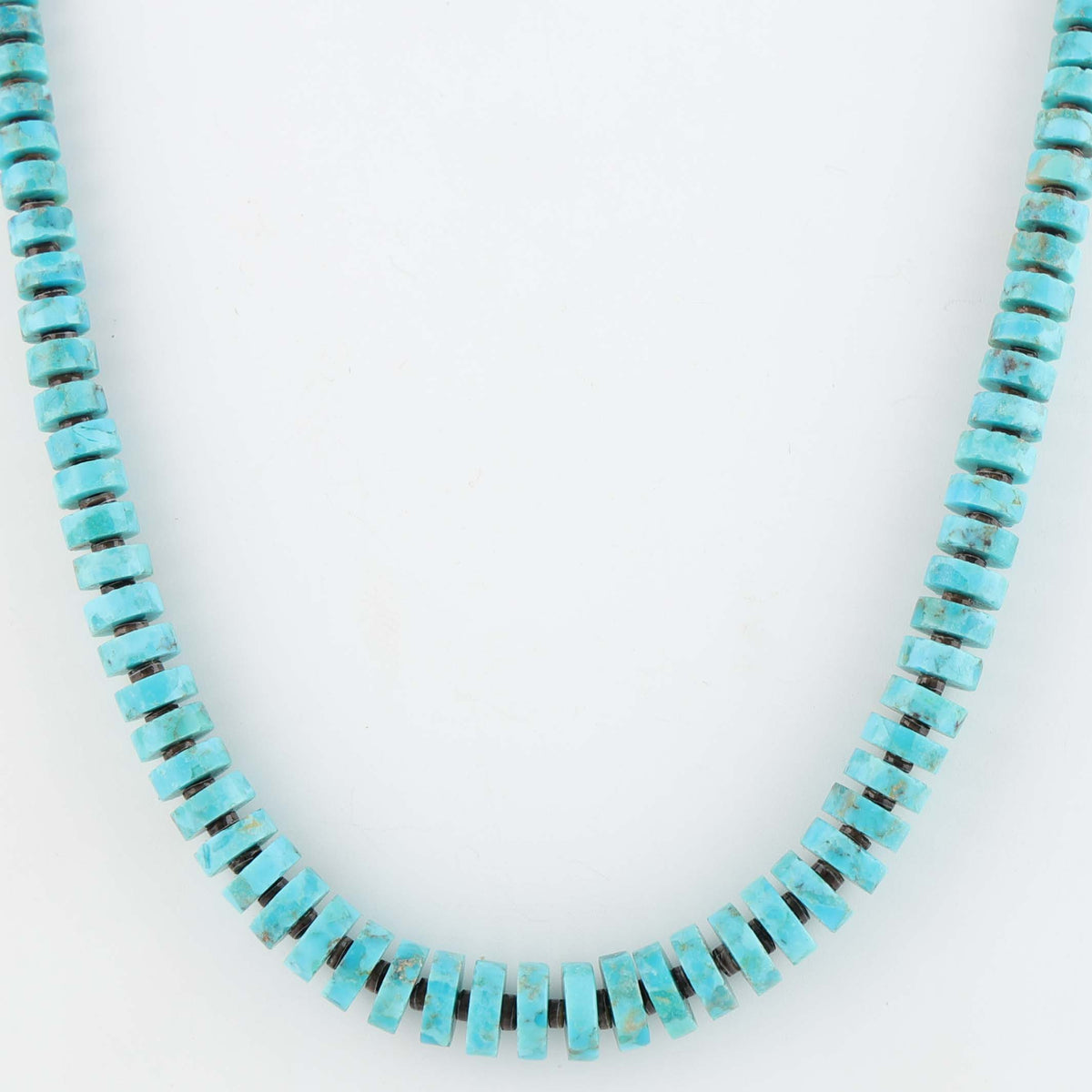 Navajo Graduated Kingman Turquoise and Pen Shell Heishi Necklace by Marcella Teller