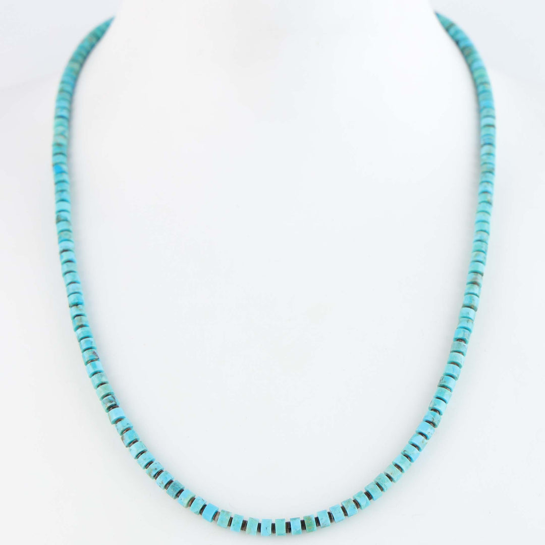 Navajo Kingman Turquoise and Pen Shell Heishi Necklace