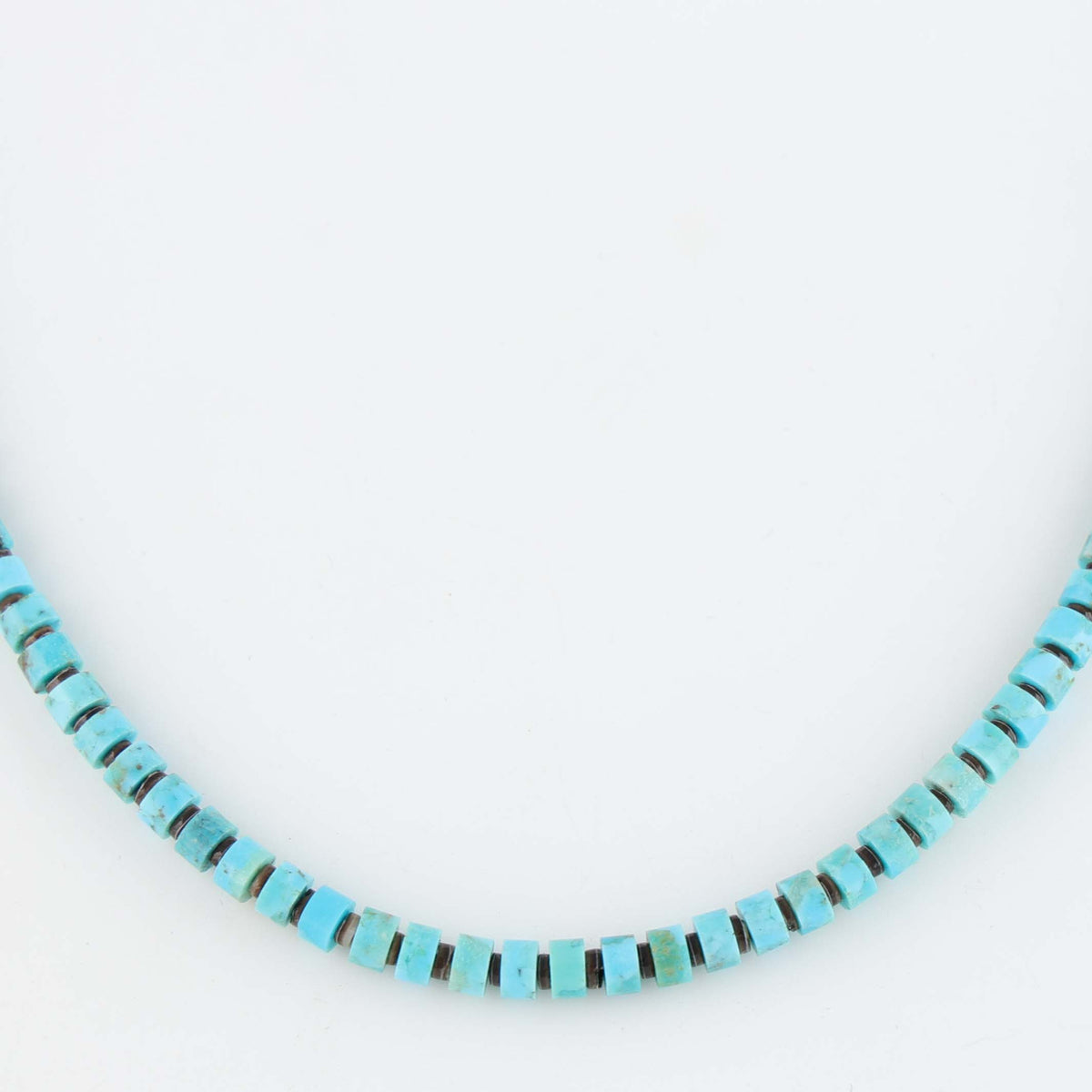 Navajo Kingman Turquoise and Pen Shell Heishi Necklace by Marcella Teller