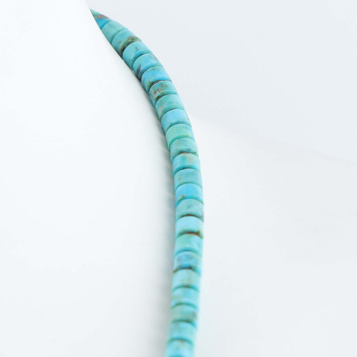 Navajo Kingman Turquoise and Pen Shell Heishi Necklace