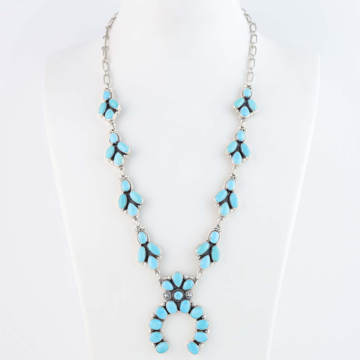 Sleeping Beauty Turquoise Squash Blossom Necklace by Don Lucas