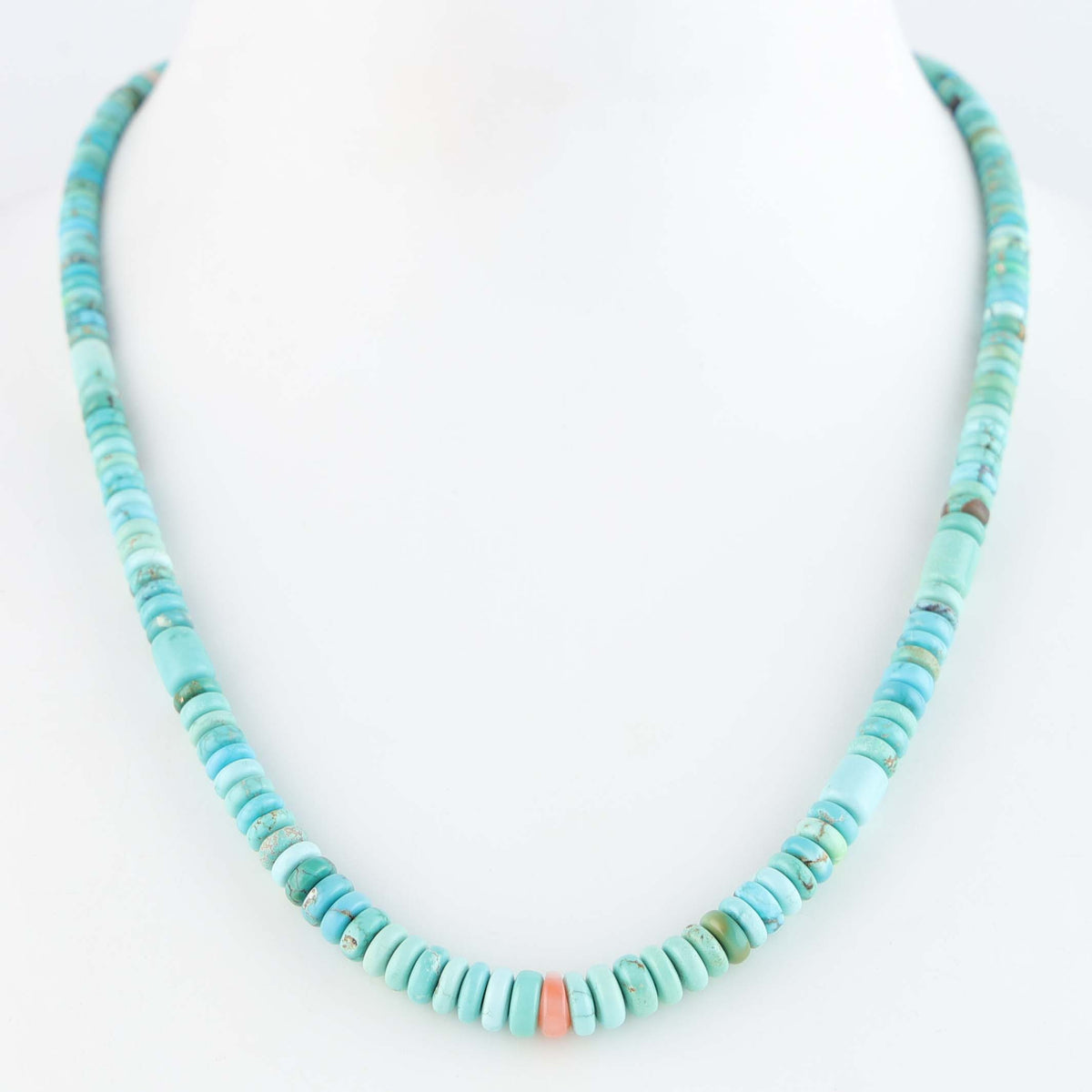 Navajo Carico Lake Turquoise and Gold Necklace by Cheyenne Grabiec