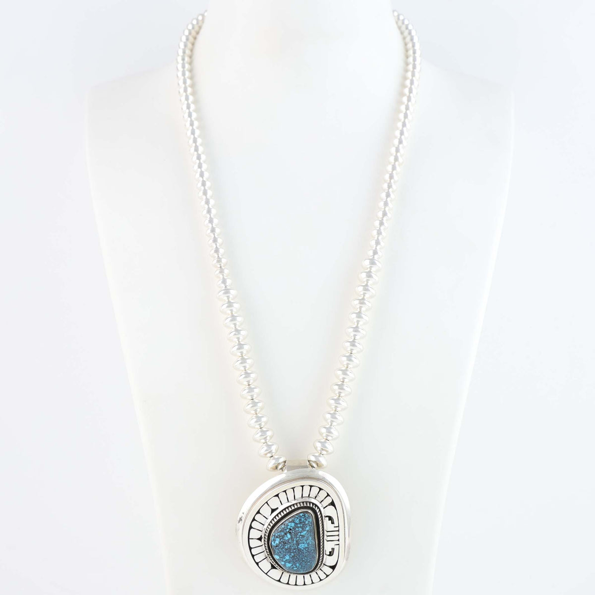 Navajo Lander Blue Turquoise Necklace by Leonard Nez