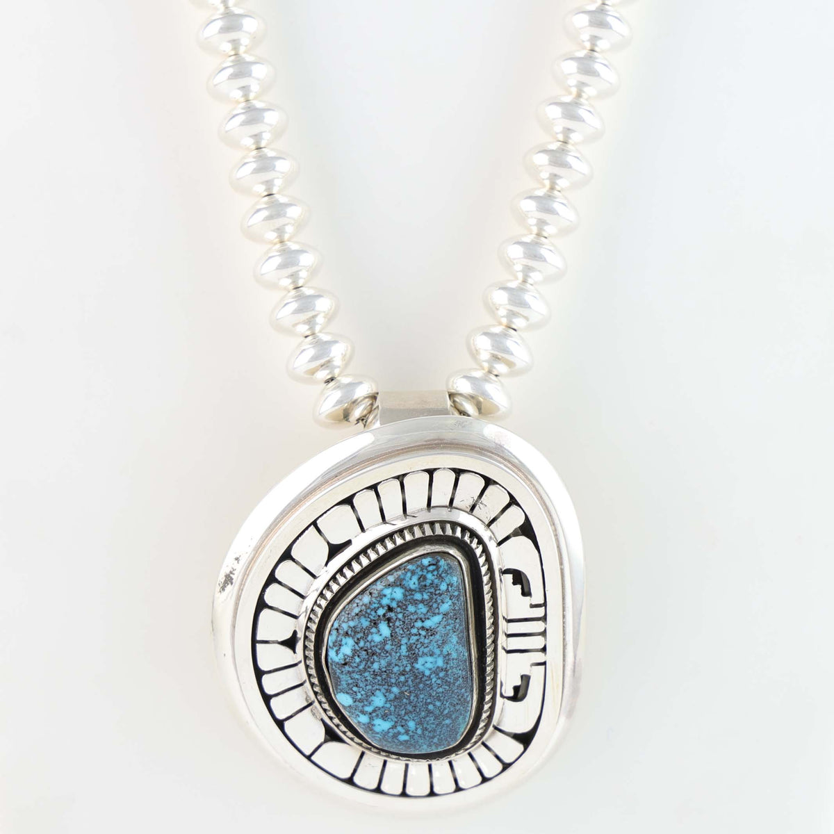 Navajo Lander Blue Turquoise Necklace by Leonard Nez