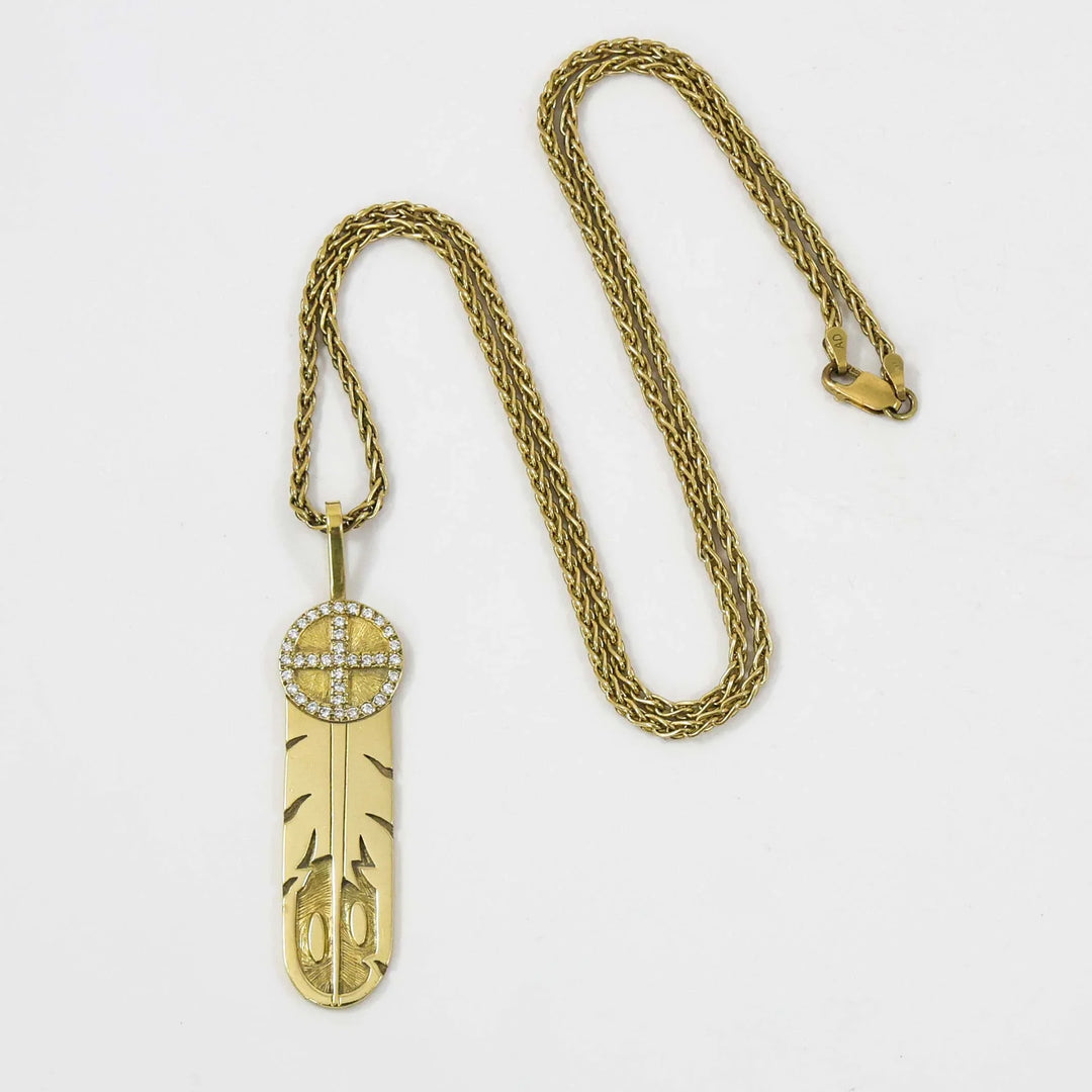 Gold and Diamond Feather Pendant