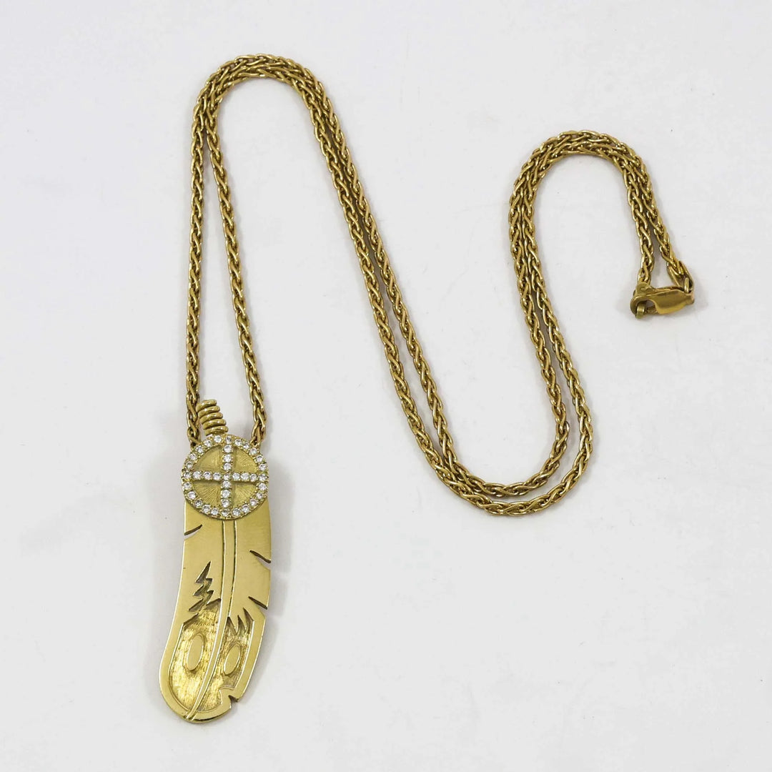 Gold and Diamond Feather Pendant
