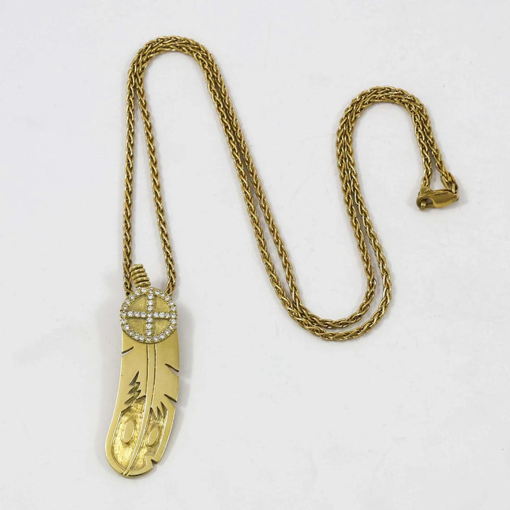 Gold and Diamond Feather Pendant