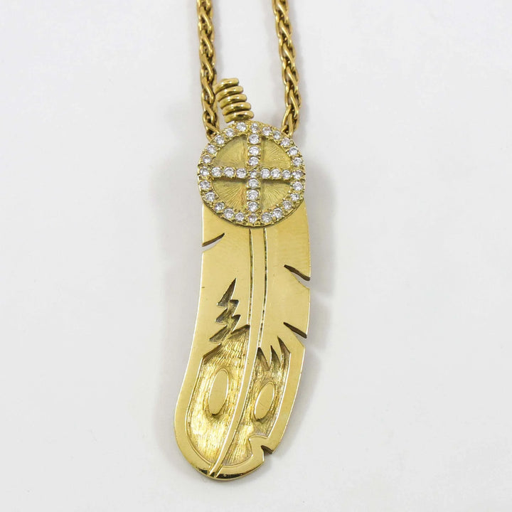 Gold and Diamond Feather Pendant