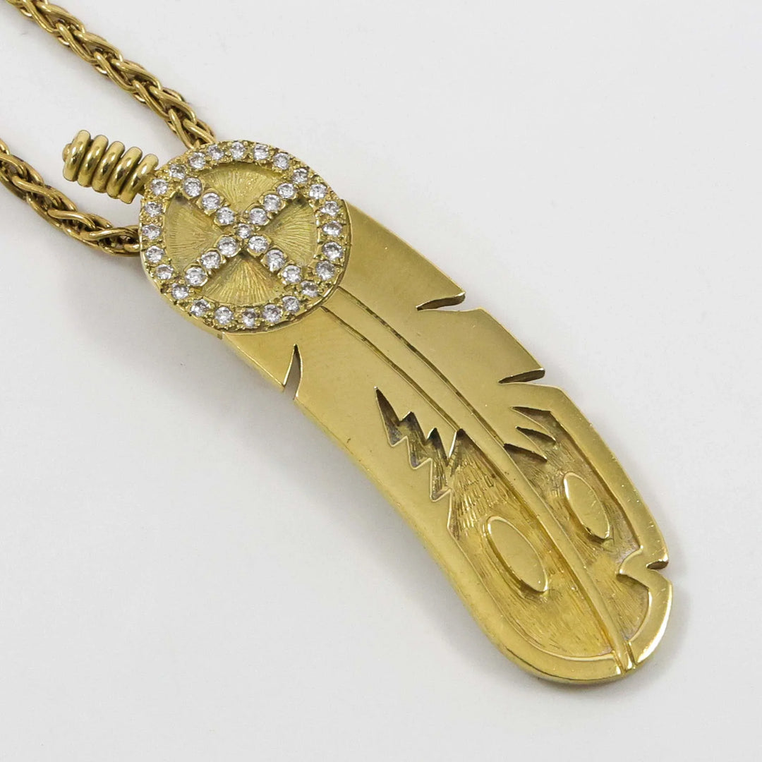 Gold and Diamond Feather Pendant