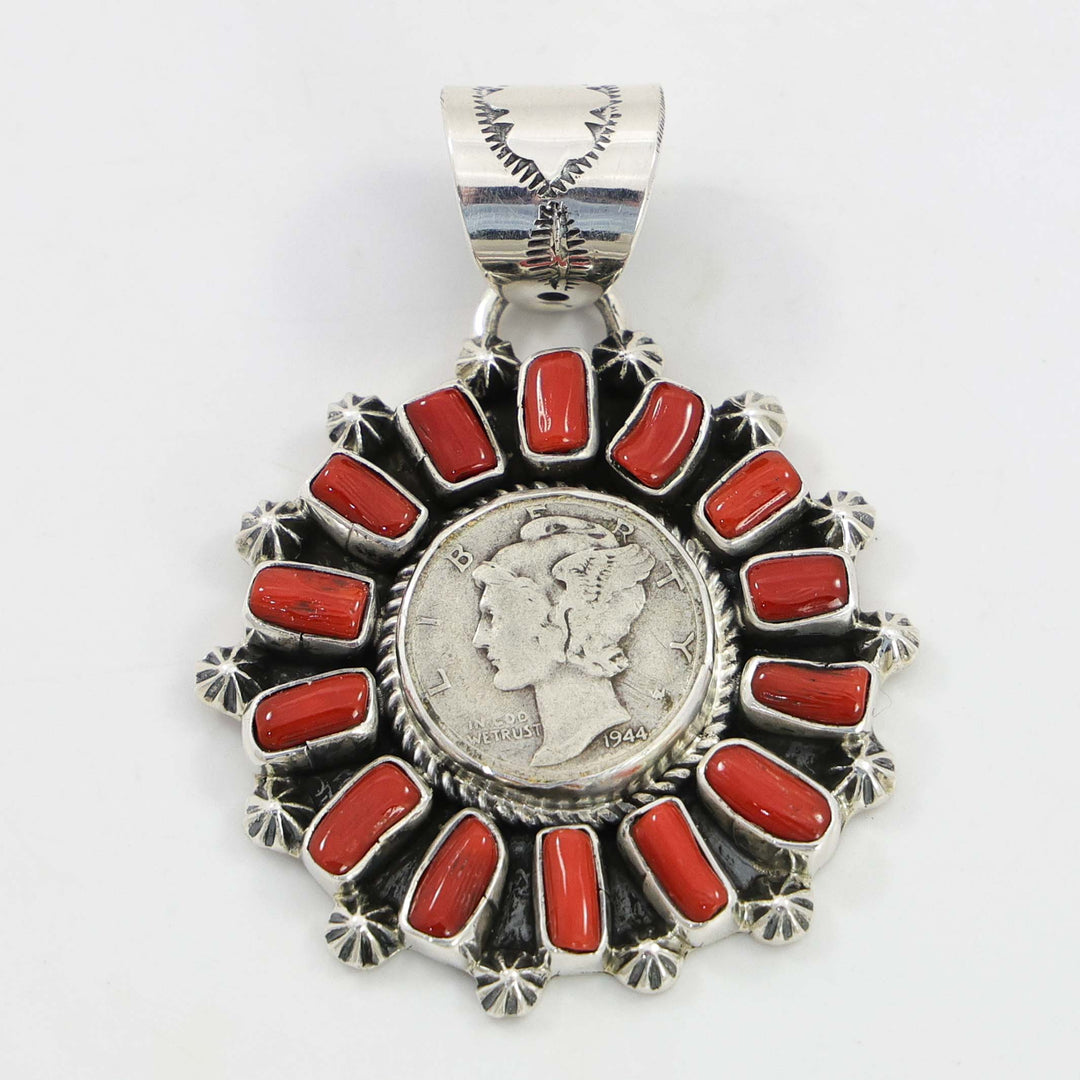 Coral Mercury Dime Pendant