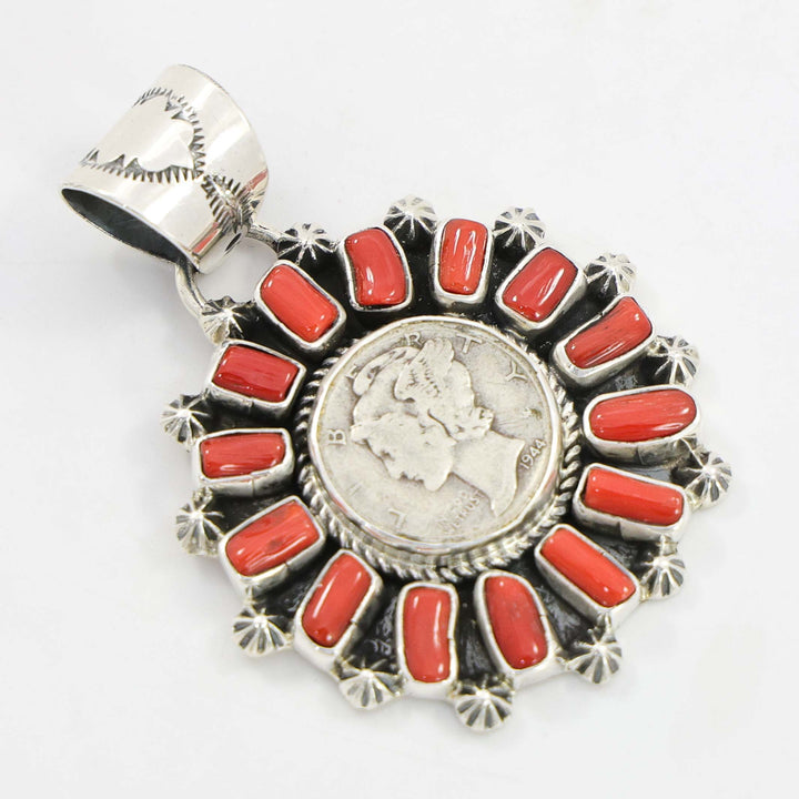 Coral Mercury Dime Pendant