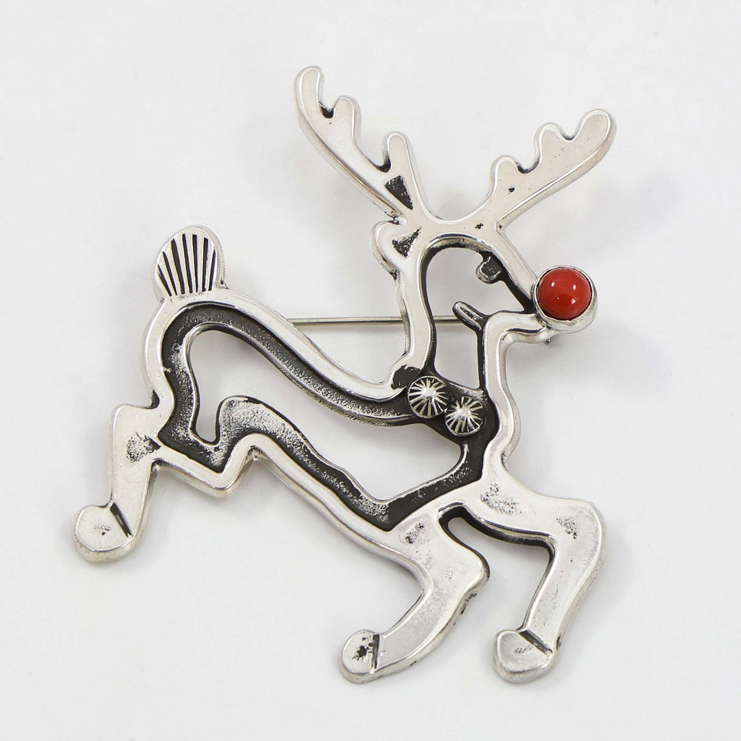 Coral Reindeer Pin